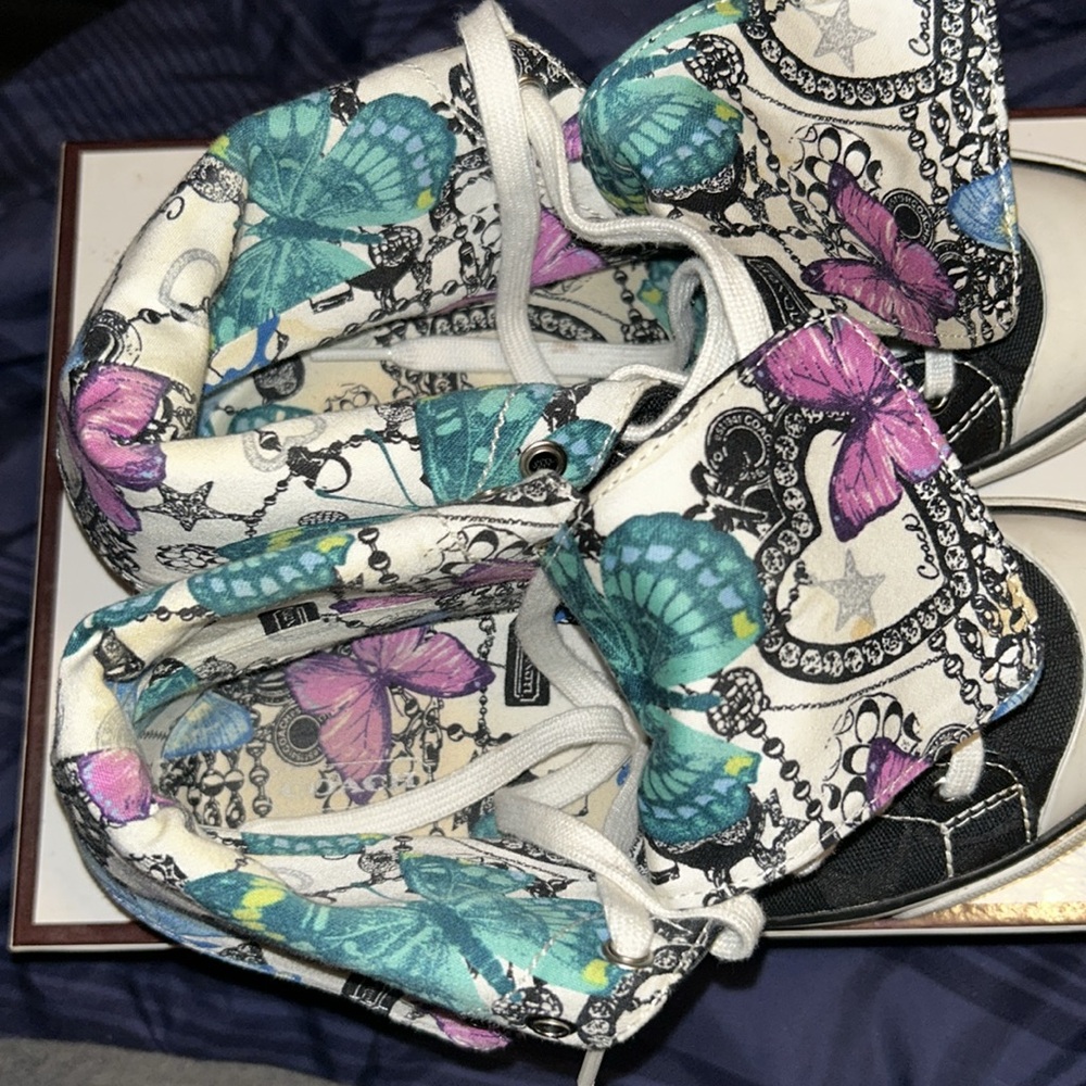 Coach Black and White High-Top Sneakers with Butterfly Lining - Picture 10 of 12